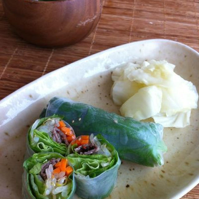 焼き肉入り生春巻き/キャベツの柚蜂蜜漬け