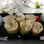 お弁当にも♪油揚げで！鮭フレークと菜の花の油揚げ巻き