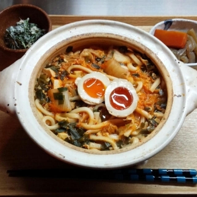 味噌汁リメイク☆煮込みキムチうどん　と　予想外‥