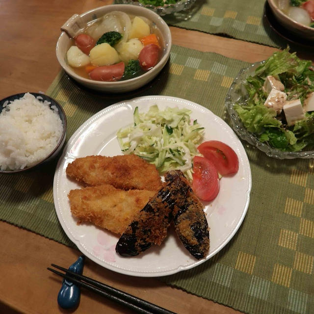 鱈＆茄子フライとポトフの晩ご飯　と　エゴノキの花♪