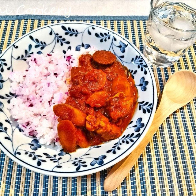 柴漬けごはん de 和風★鶏ごぼうトマトカレー