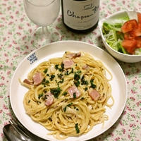 イカの塩辛カルボナーラ