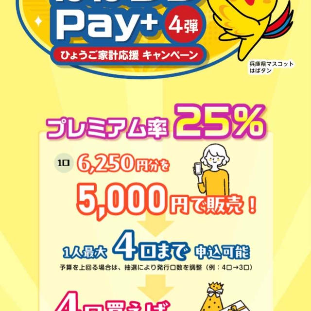 兵庫県　25%プレミアム付きデジタル券　はばたんPay+　2024年11月18日から申込開始