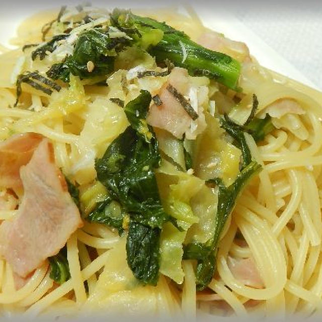 菜の花とベーコンのわさび風味パスタ