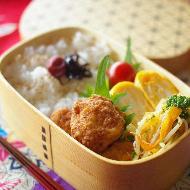 今日のお弁当（ふわふわイカ団子）