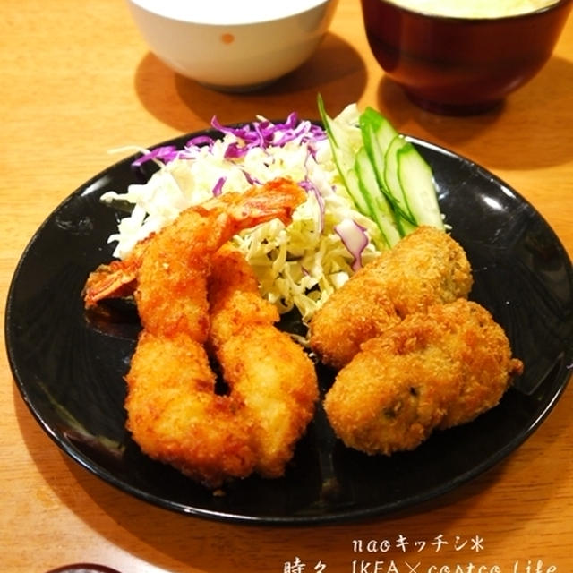 コストコ*エビフライ×牡蠣フライ定食♪