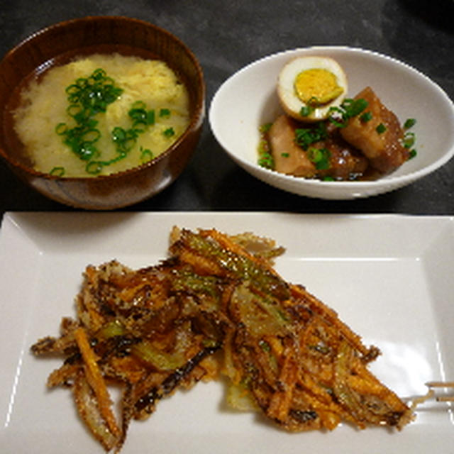 豚の角煮と野菜のかきあげ