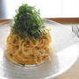 たらことゆかりの冷製パスタ。市販のたらこソースで和えるだけ、簡単パスタ。