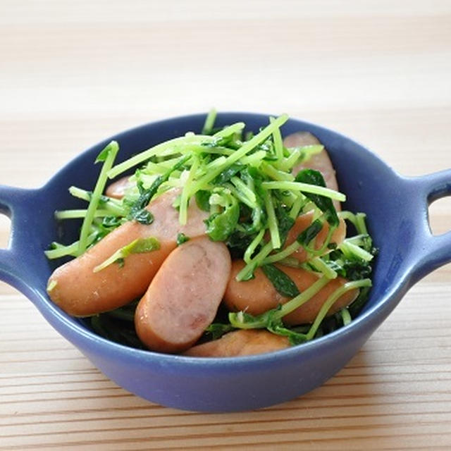 10分73円ストックおかず♡豆苗とウインナーのしょうが炒め