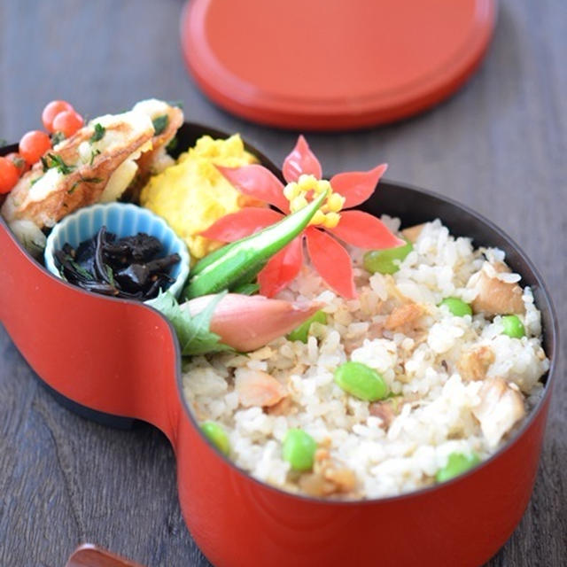 残りもので枝豆と鶏ごはんのお弁当、先週のつくれぽ★8月19日(月)