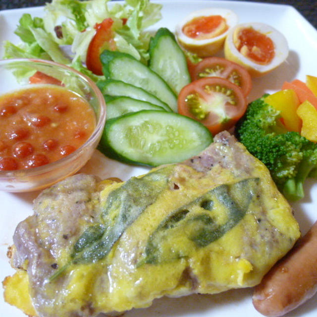 ハーブにんにく漬け豚肉のピカタプレートで夕ご飯（２日分）