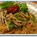 しらすと水菜のゴマポン酢パスタ★～梅肉のせ～