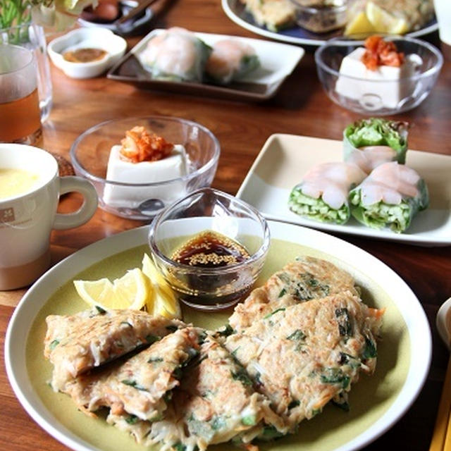 もっちり、ひき肉ともやしとニラのチヂミ。