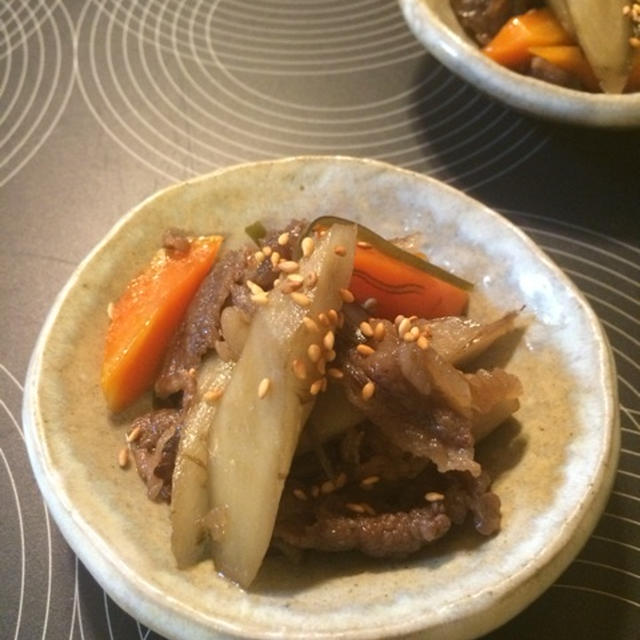 新ゴボウと牛肉の炒め煮