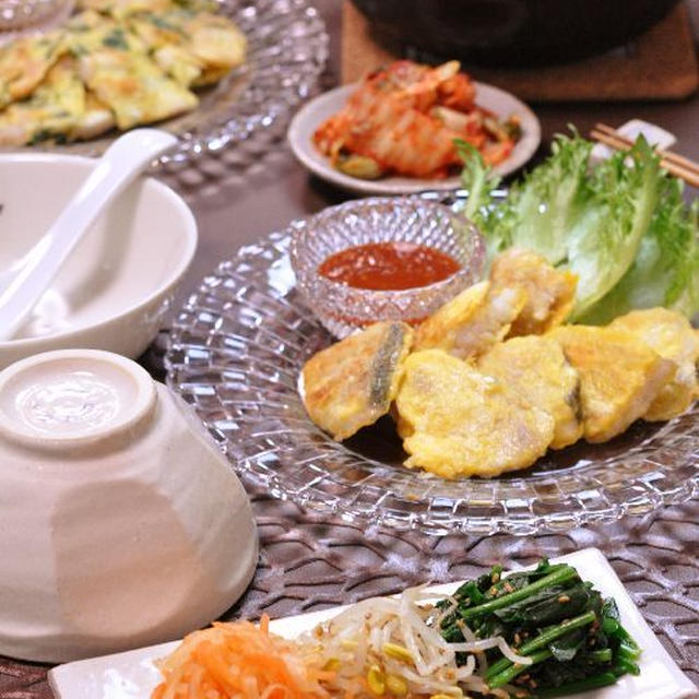 参鶏湯と海鮮チヂミの晩御飯