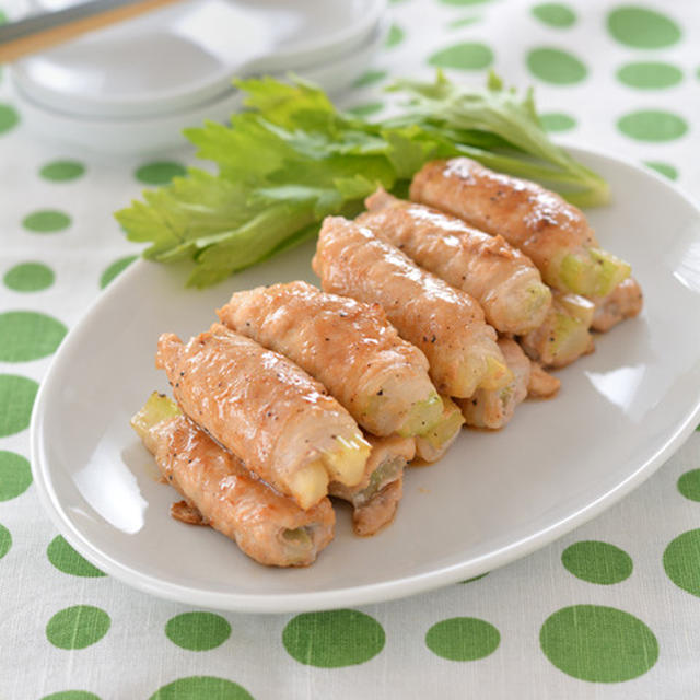 セロリの塩みりん豚巻き。【セロリ料理バリエ・お弁当に】