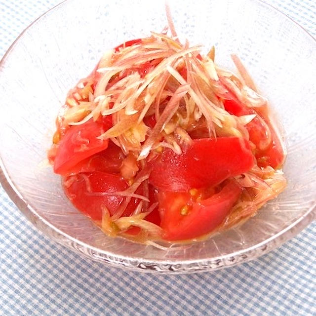 ミョウガとレモンで爽やか〜アレンジいろいろ作り置きに便利なトマトサラダ。