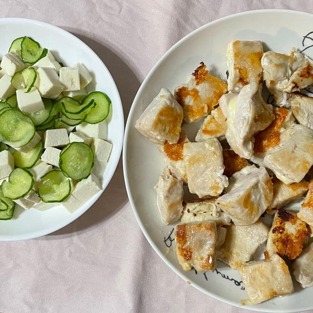 鶏ムネ肉のチーズ焼き♪ 簡単！豆腐サラダ♪