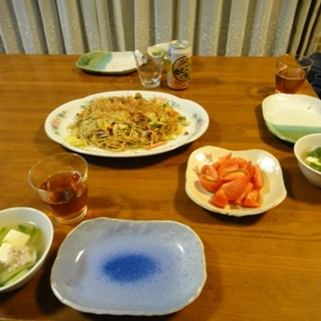 １１月１５日の夕飯　***　焼きそば　と　とろりん青梗菜スープ　***