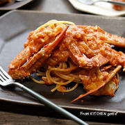 うふふ、やっと見つけた渡り蟹で‼︎渡り蟹のトマトクリームパスタ♬