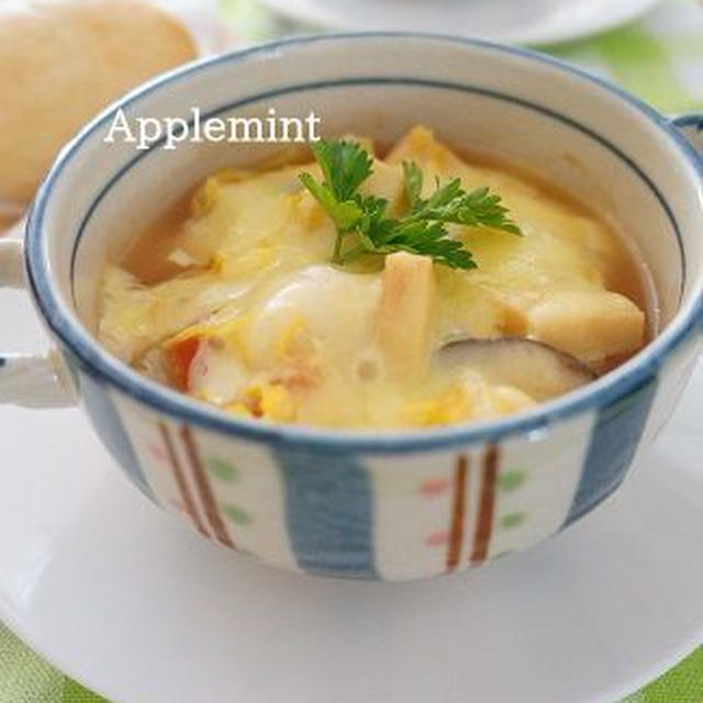 ◆乾物5品で◆高野豆腐と餅の具沢山トマトグラタンスープ