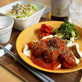 肉団子トマトソース　茄子の大葉和え　の献立。