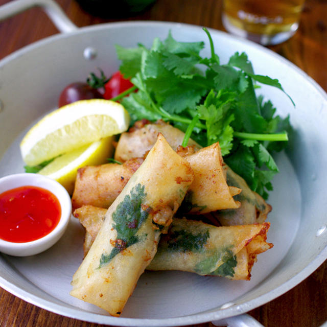 タイ風☆　海老とパクチーの揚げ春巻き♪