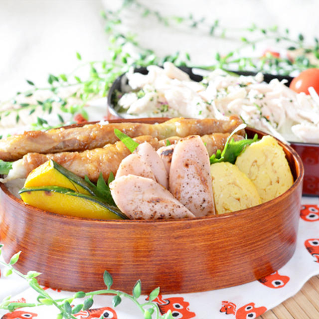 豆ご飯とアスパラの肉巻きのお弁当＊＊