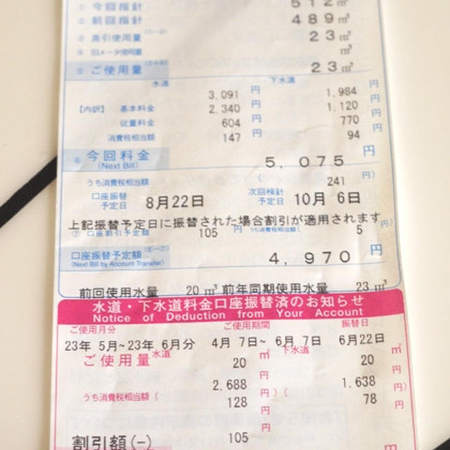 ７〜８月分水道料金
