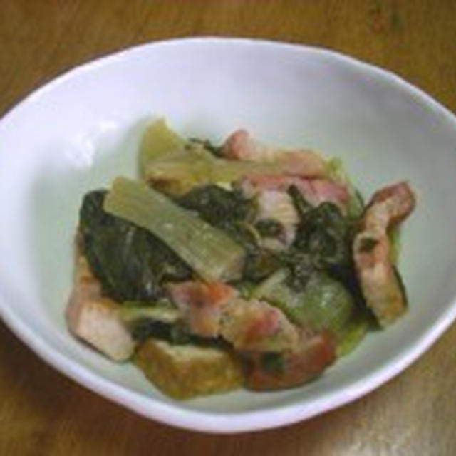 ふだん草、厚揚げ、塩豚の煮物