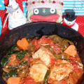 鶏肉の中華風トマトオニオン鍋＆ブロッコリーの胡麻じゃこサラダ（お家カフェ）