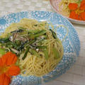 オイルサーディンと小松菜のスパゲティ