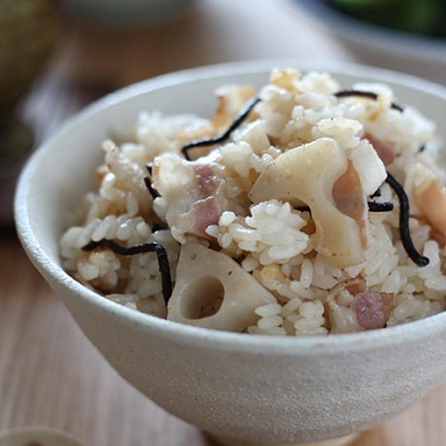 蓮根とベーコンの炊き込みご飯
