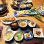 なすときのこのグラタン、じゃがいもと元ハンバーグのチーズ焼、味噌ポテト、生姜、小鉢7品で晩酌