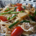 めんつゆで簡単！たけのこと豚肉の焼きうどん＜レシピ＞