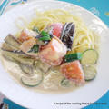 夏野菜の豆乳クリームパスタ