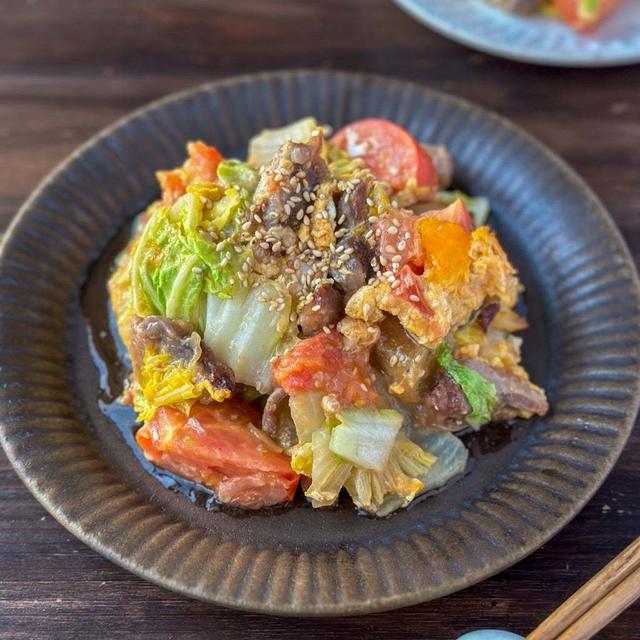 群馬のブリックスナインで☆砂肝と白菜の中華風卵いため