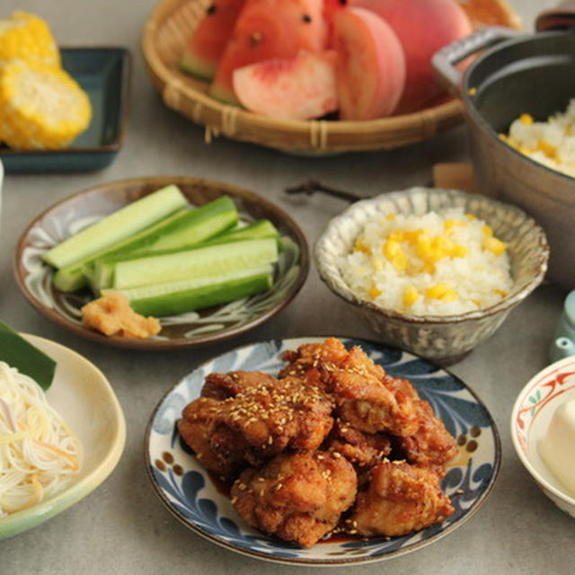 今年の夏、最初で最後のとうもろこしご飯と夏をいろいろ食べ納め献立