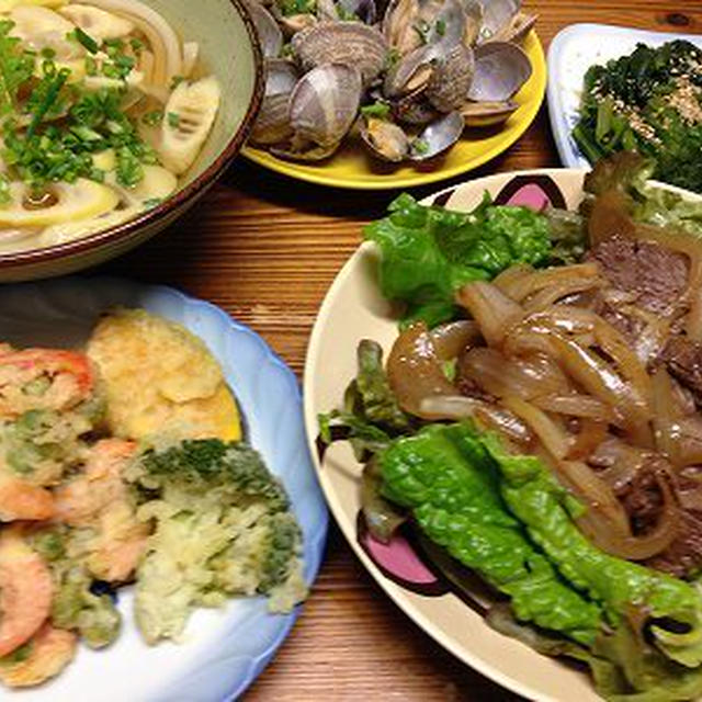 塩だれ焼き肉。野菜たっぷりの朝ご飯。二女のお土産