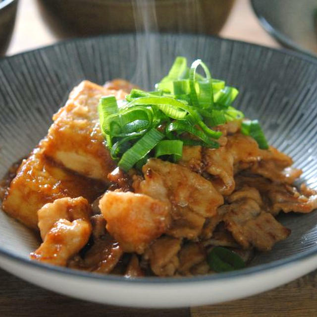 豆腐と豚バラ肉のニンニク照り焼き