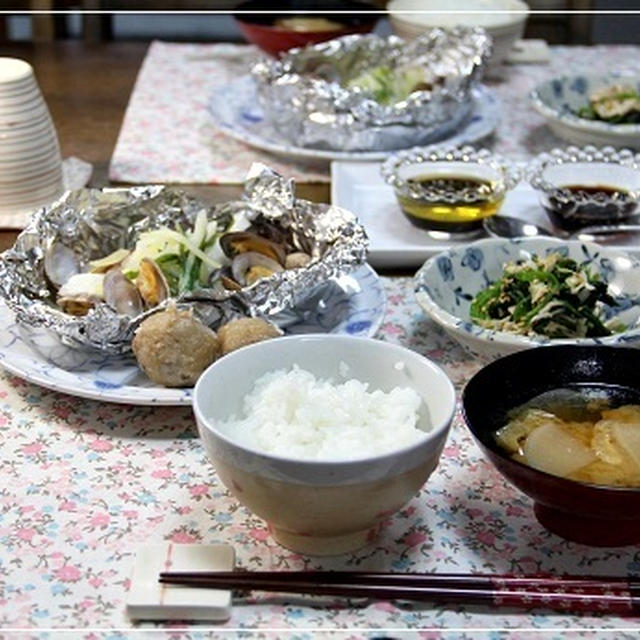 ・鯛のホイル蒸し＆ほうれん草とささ身の香味じょうゆあえ