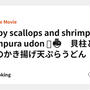 Baby scallops and shrimp tempura udon 🦐🍜　貝柱と海老のかき揚げ天ぷらうどん