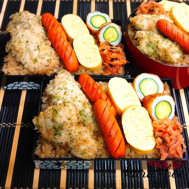 母とムスコのラブラブおソロ♪のり塩ダシダとり天乗っけさくらごはん弁当