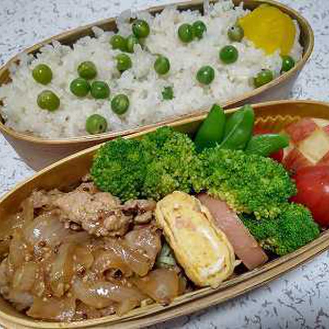 豆ご飯と豚肉のハニーマスタードソテー弁当