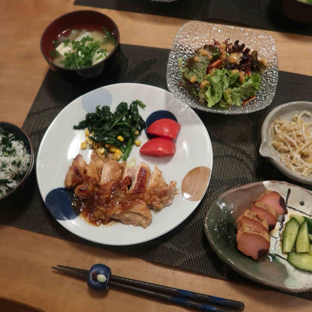 鶏肉の”柚子ジャム”照焼の晩ご飯　と　寒い朝：凍る睡蓮鉢♪