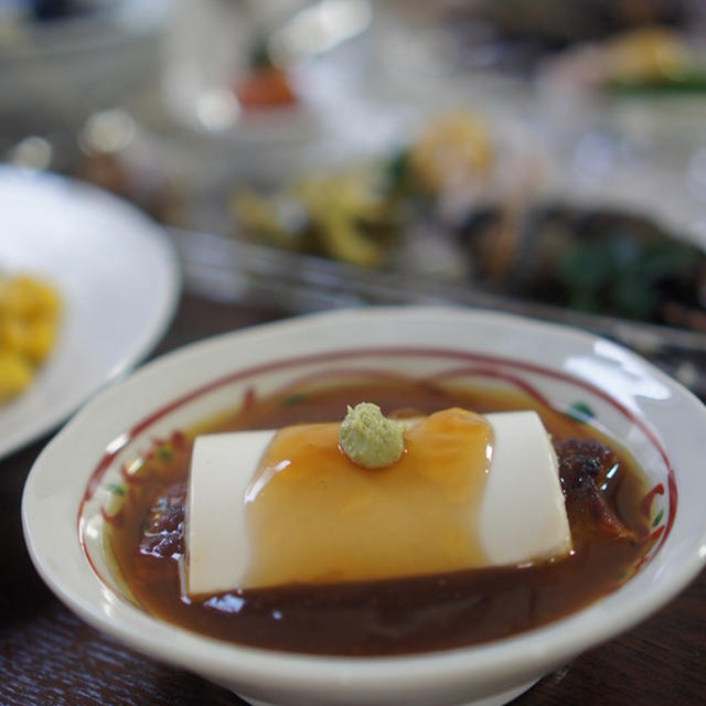 ゴーヤハンバーグ　鰻と豆腐の蒸し物　　胡瓜のつくれぽ二種