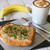 #焼きたてパン で#しらすチーズトースト とバナナとカプチーノ#食パン に#マヨネーズ ...