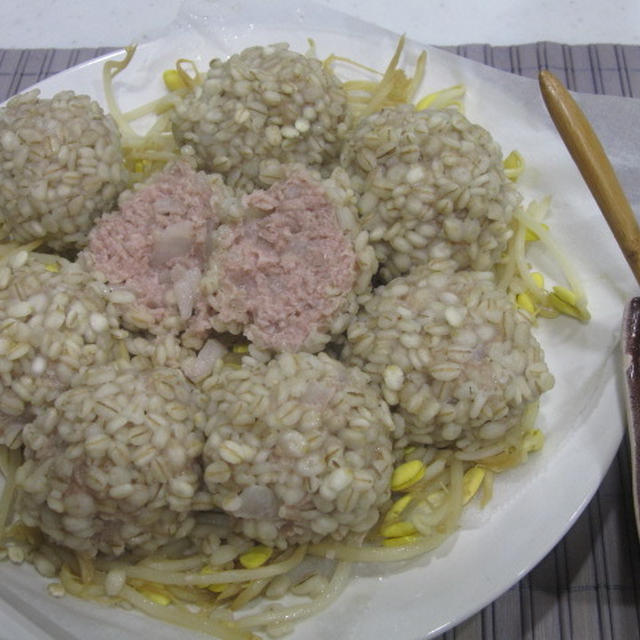 はくばく押麦　蒸し肉団子