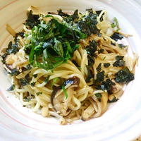 いつもの和食とビール☆きのこの和え麺