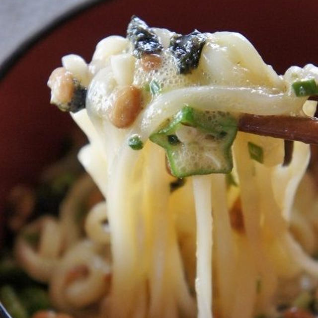☆“くらしのアンテナ”のコーナーにレシピ掲載第10弾！納豆オクラ釜玉うどん（2回目）☆